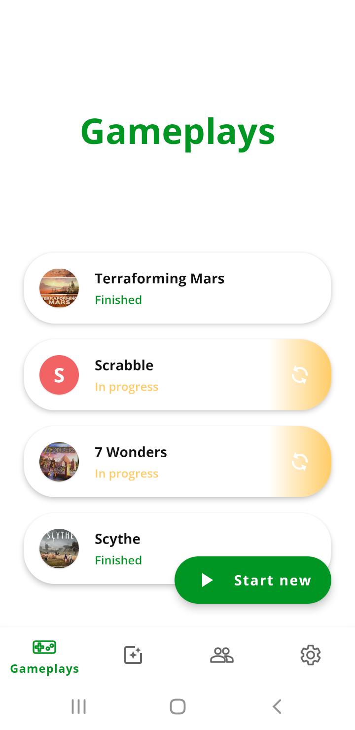 Gameplays list screen